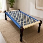 Flexwood Rajasthani Wooden Khatiya Khaat (White and Blue)