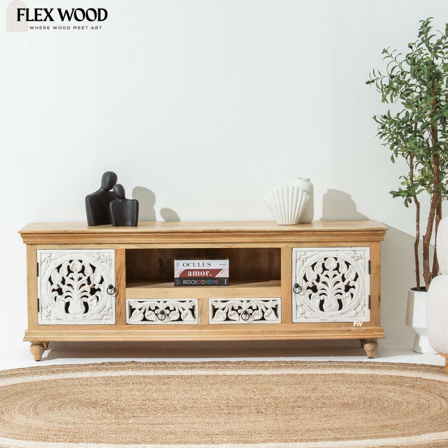 Picsart_26-08-13_20-21-08-661 Flexwood solid wood tv unit cabinet( natural finish) - Image 1