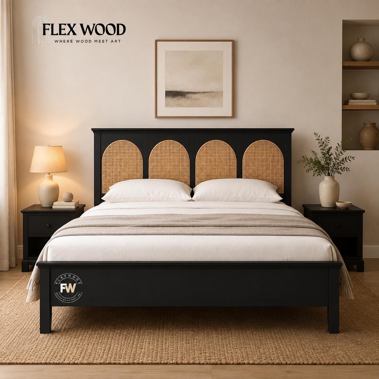 file_000000003d488211b28f974a95560e3a Flexwood Cane Panel Bed with Black Frame(balck finish) - Image 1