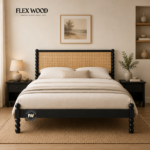 Flexwood Cane Rattan Bed for Bedroom(balck finish)