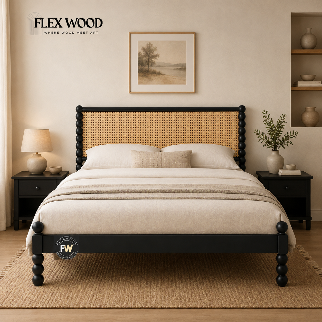 file_000000007920821181346556b0647e9a Flexwood Cane Rattan Bed for Bedroom(balck finish) - Image 1