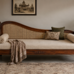 Flexwood sheehsaam wood and cane day bed with mattress(dark honey)