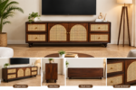 Ekau Premium solid wood t v unit with cane panel cabinet sheehsaam wood(honey finish) - Image 3